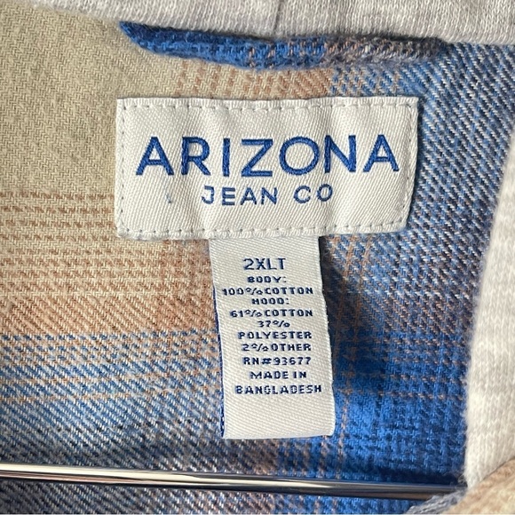 Arizona Jean Co. 2X Tall 2XT Plaid Hooded Plaid Shacket Shirt Cabin - Picture 4 of 6